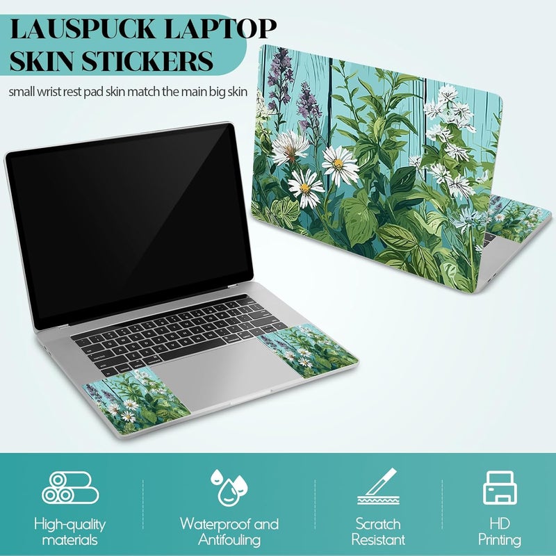 Lauspuck Laptop Skin Sticker Decal, 12" 13" 13.3" 14" 15" 15.4" 15.6 inch Personalized Universal Vinyl Notebook Skin Sticker Cover Art Protector Decal, Green Plant Flowers - Image 3
